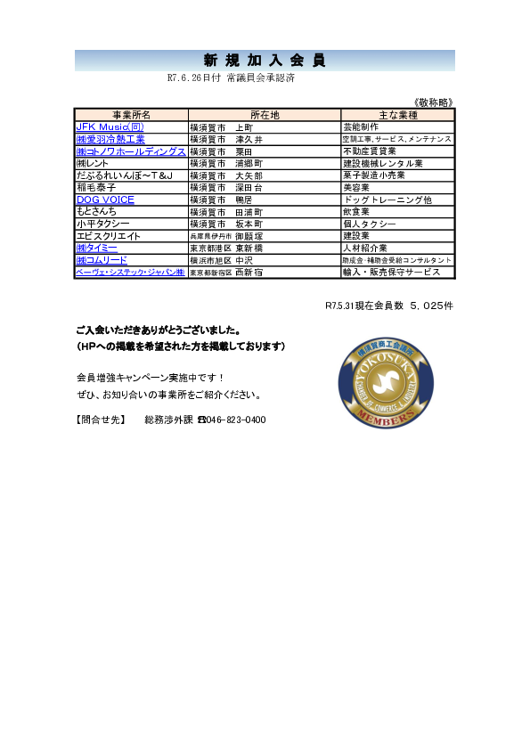 新規加入会員リスト